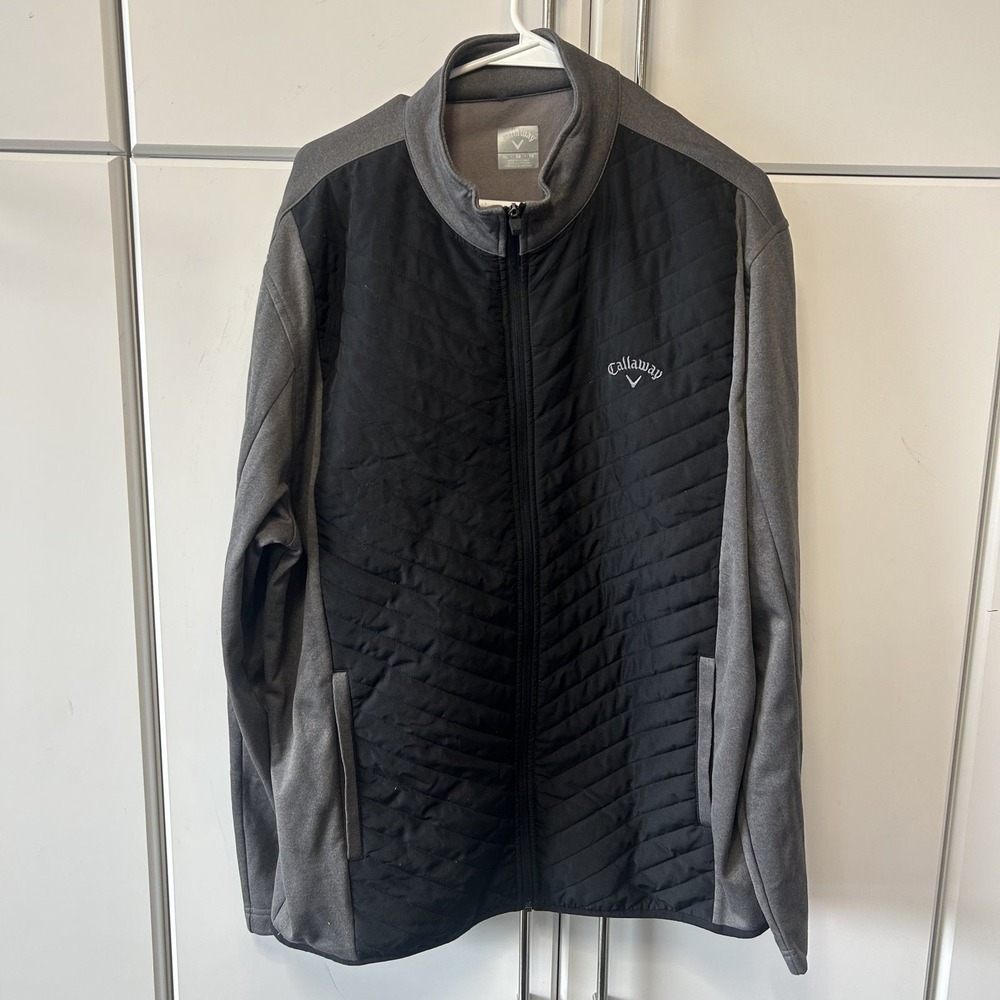 Callaway Mens Full Zip Quilted Hybrid Golf Jacket Gray Black Mock Neck XL